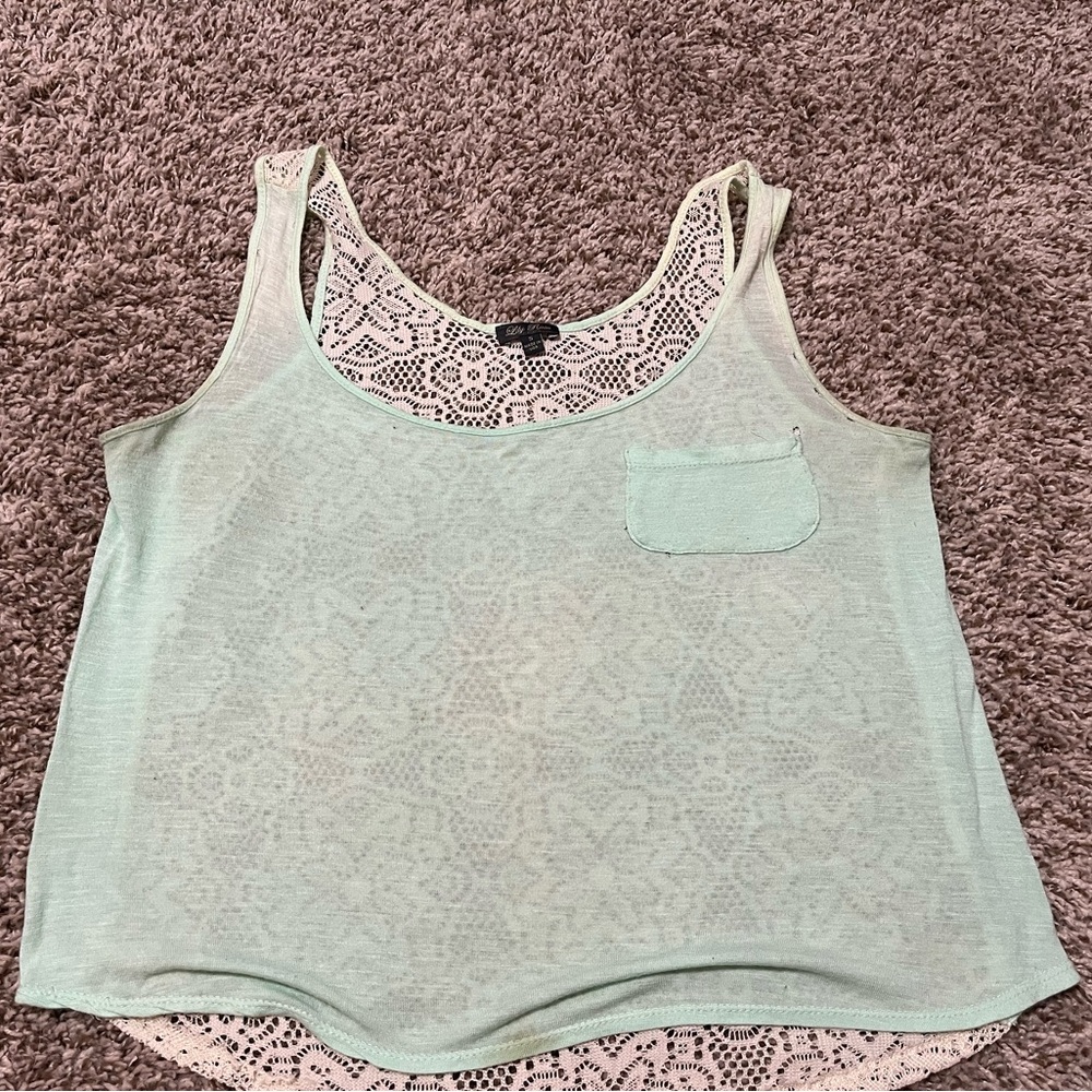 Lily Rose Light Green Lace Tank Top